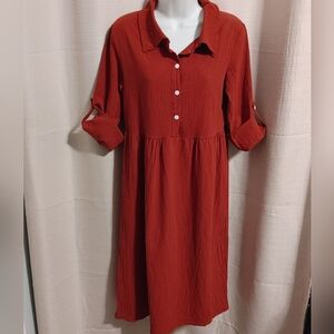 (3/$20) Women's Long Sleeve Dress Red Size M, 43"L Adjustable Sleeves